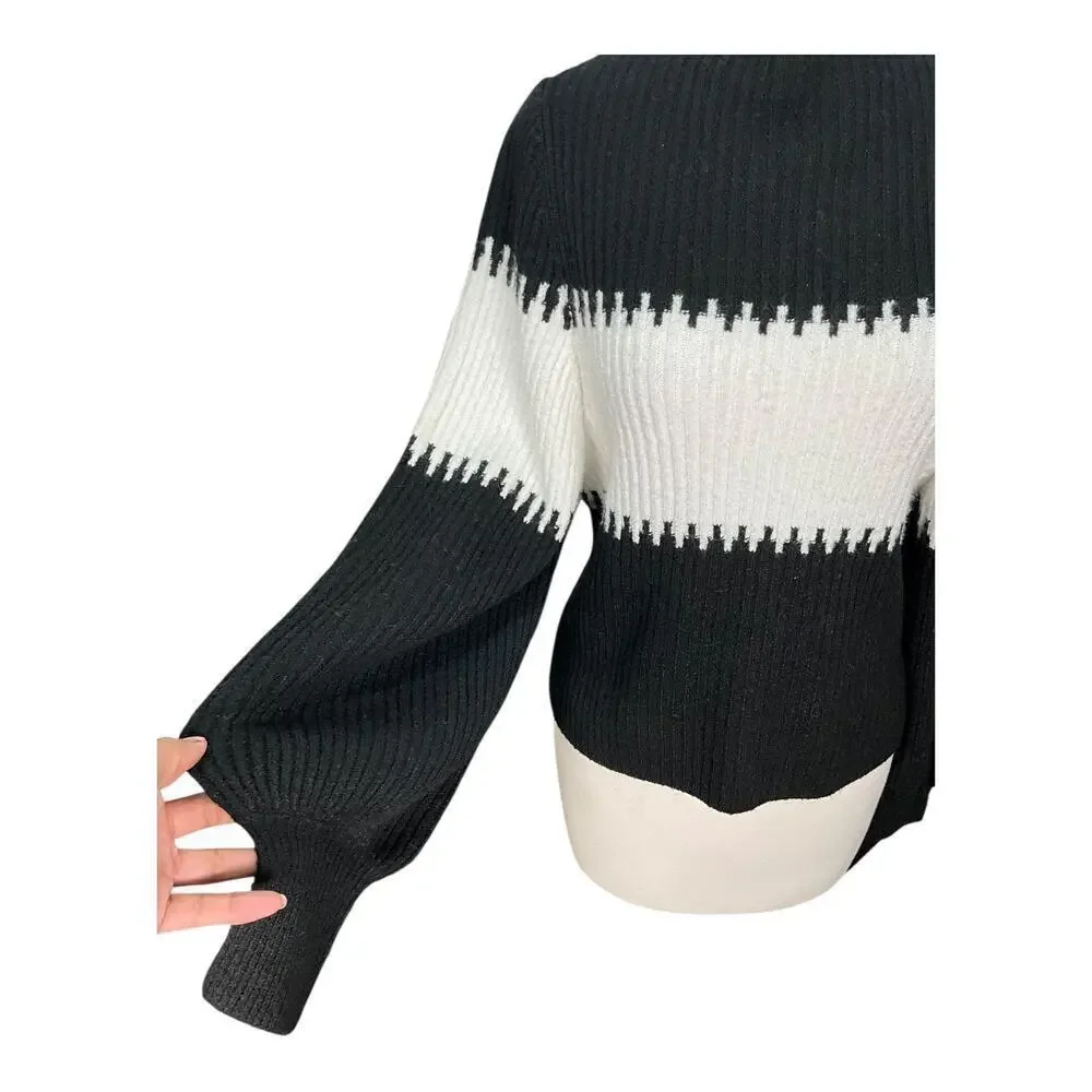 French Connection New Without Tag Black & White Sweater Medium Mock Turtle Neck